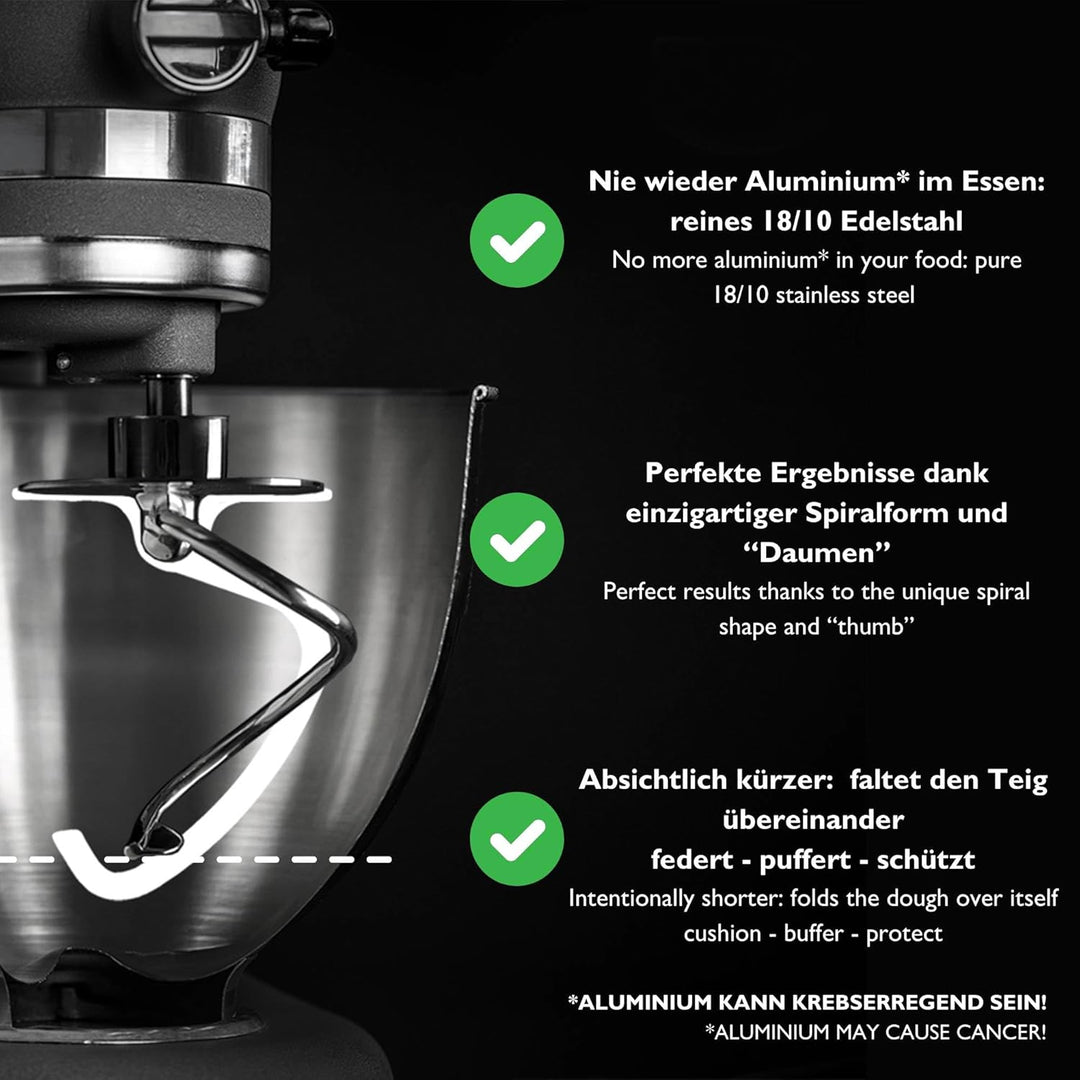 Kitty Professional Knethaken 'Teigpeitsche' Edelstahl kompatibel mit Kitchen Aid Küchenmaschine 4,3/