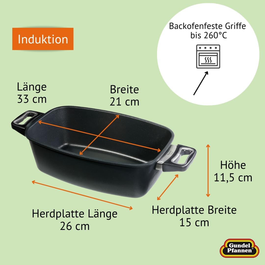 Original Gundel GUSS BRÄTER INDUKTION, 33 x 21 x 11,5 cm, Titan-Keramik-Oberfläche, backofenfeste Gr