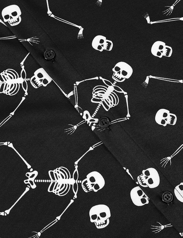 Herren Halloween Shirt Kostüm Kurzarm Knopf Nach Oben Hemd M Skelett, M Skelett