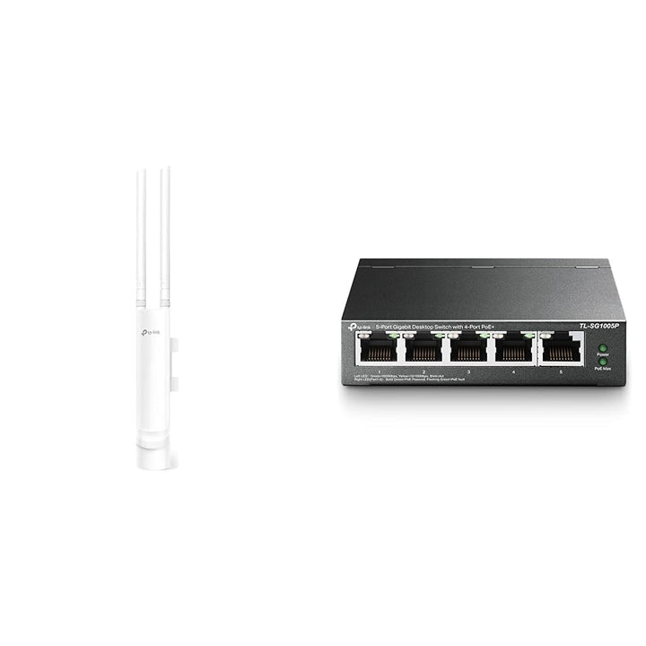 TP-Link EAP225 Outdoor AC1200 Gigabit WLAN Access Point Für Garten mit TL-SG1005P 5-Port Gigabit PoE