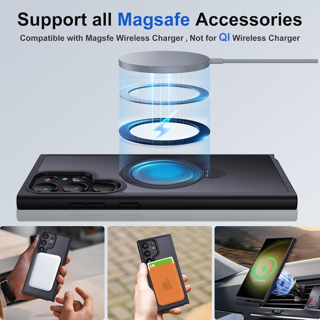 Hülle für Samsung Galaxy S23 Ultra Handyhülle mit Magsafe 360 Dreh Ständer Handyring Schutzhülle Mil