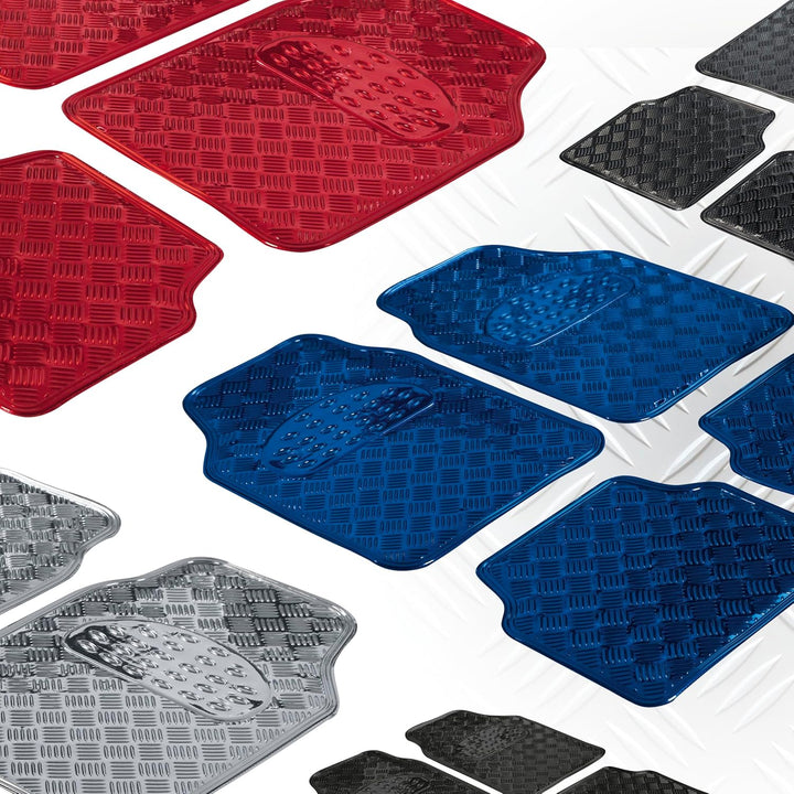 WALSER Gummimatten, Universal Automatte Metallic, Fussmatten Komplettset Riffelblech, Schutzmatte Si