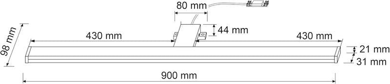 SEBSON® LED Spiegelleuchte 90cm, Bad IP44, Aufbauleuchte + Klemmleuchte, neutralweiss 4000K, 900x98x