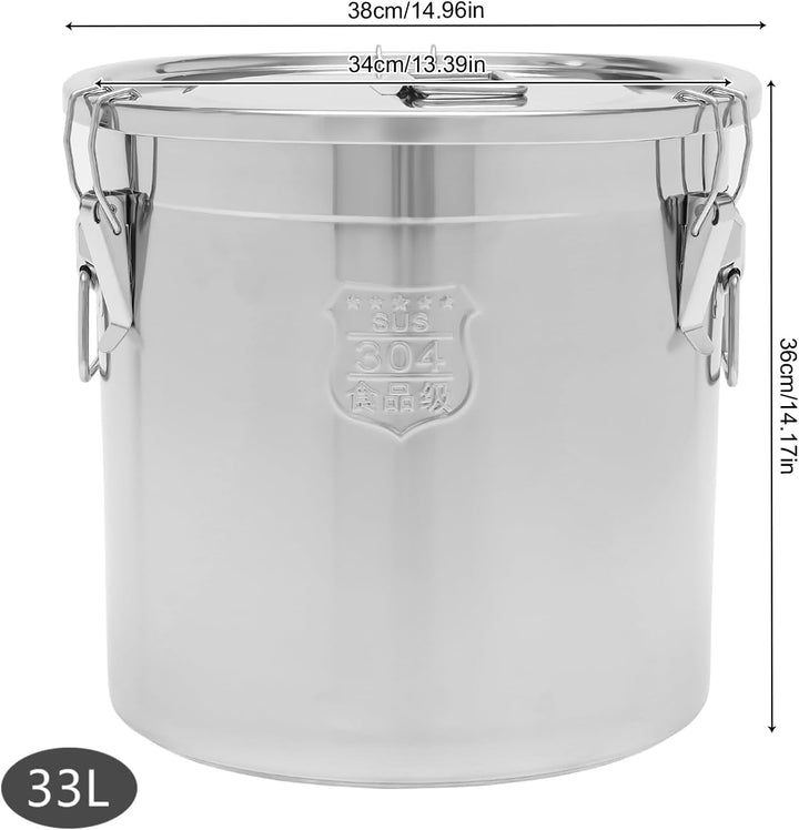 buedmsk Edelstahl Getreidebehälter 6L/12L/21L/33L Edelstahl Aufbewahrungseimer mit Deckel und Griff,