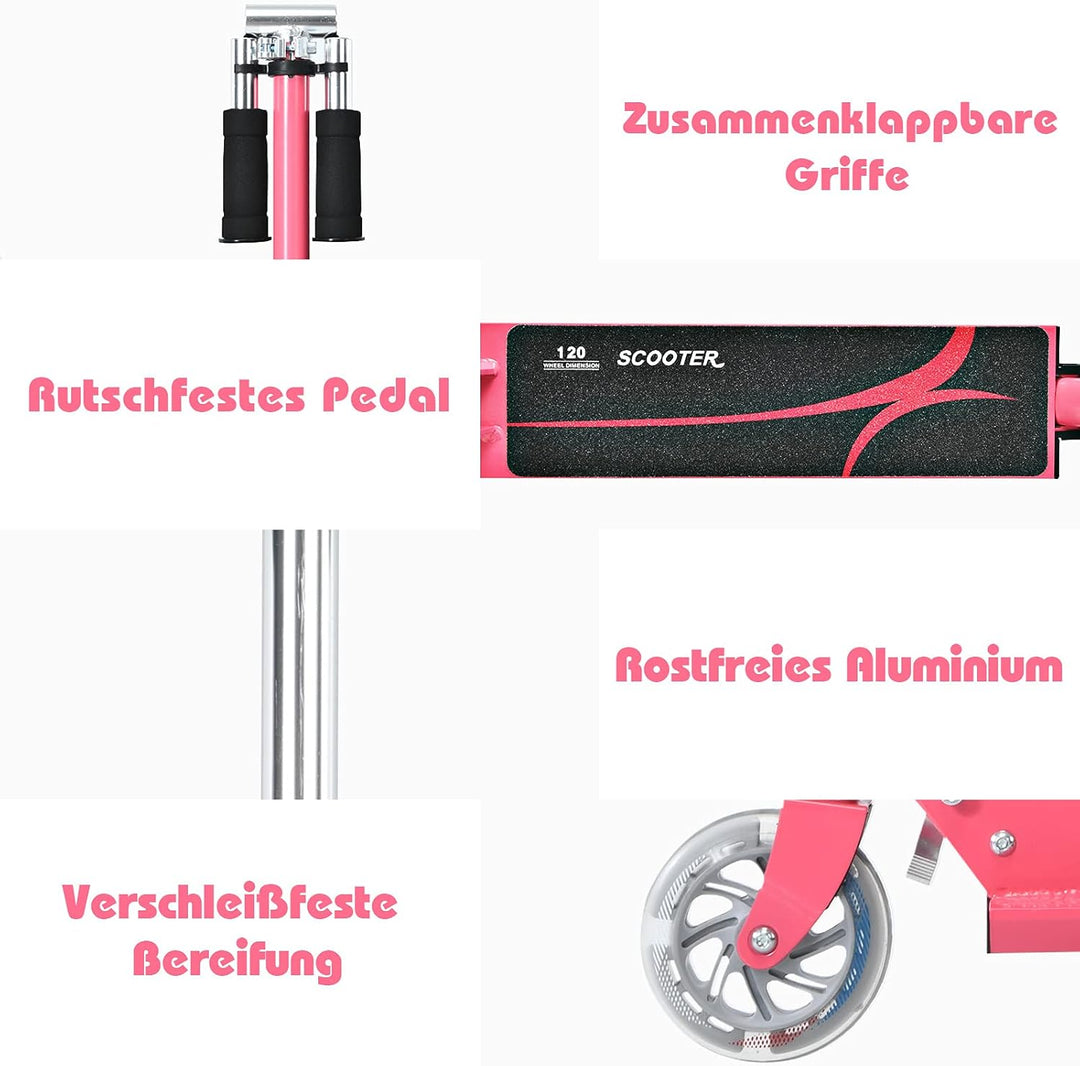 GYMAX Faltbare Kindersooter, Kinder Roller mit LED leuchtenden Räder, Tretroller 3 höhenverstellbar