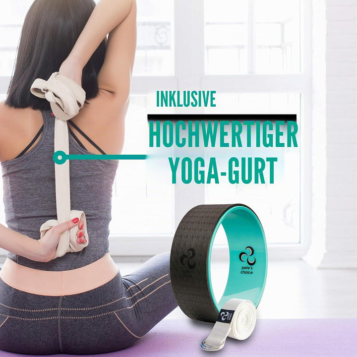 Pete's Choice Yoga Rad Mit eBook & Yogagurt - Bequemes & Langlebiges Zubehör I Wheel für Mehr Flexib