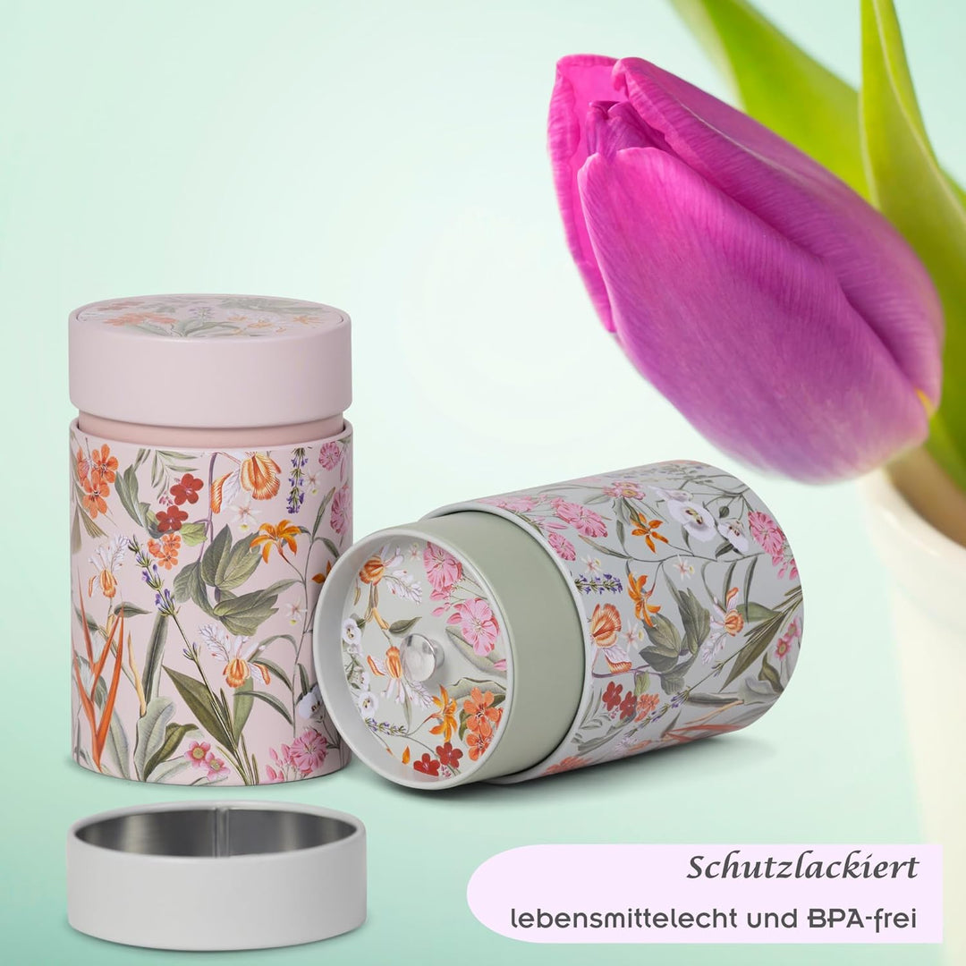 MediMuc Dose Mira 150g 2er Set - mit blumigen Motiven aufwendig lackiert, Stülpverschluss - Vorratsd