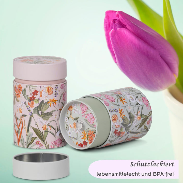 MediMuc Dose Mira 150g 2er Set - mit blumigen Motiven aufwendig lackiert, Stülpverschluss - Vorratsd