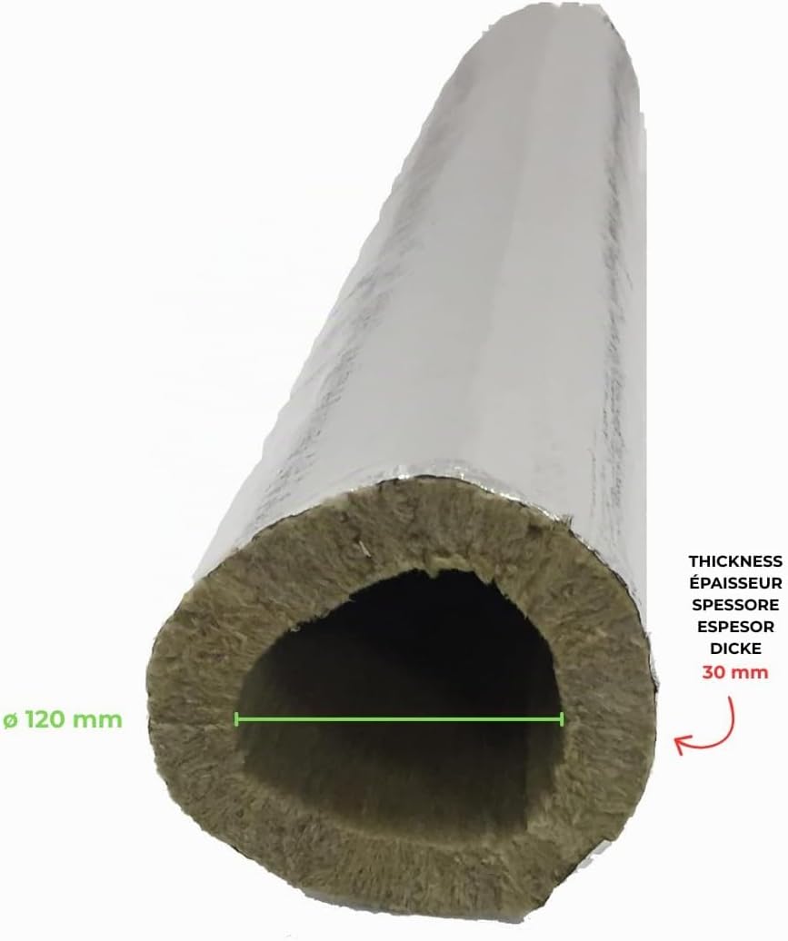 Rohrschale aus Steinwolle mit Aluminiumüberzug, Isolierung für Kaminrohre und Heizungen 120