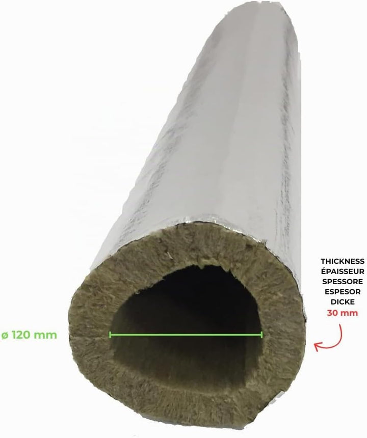 Rohrschale aus Steinwolle mit Aluminiumüberzug, Isolierung für Kaminrohre und Heizungen 120