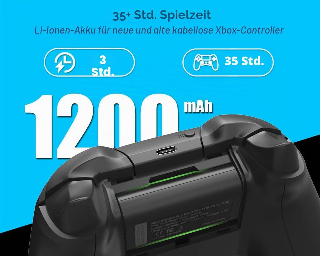 ElecGear Wiederaufladbare Lithium Ionen Akku für Xbox Controller, 1200mAh Li-Ion Batterien für Xbox