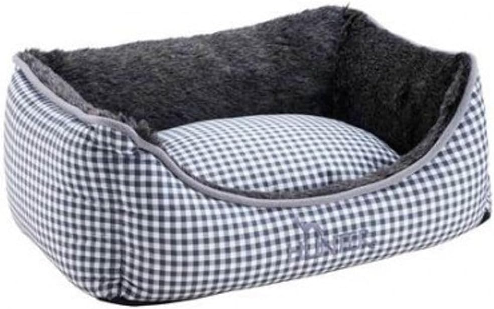 HUNTER Astana Hundesofa, mit weichem Plüschbesatz, Wendekissen, Karo-Muster, 80 x 60 cm, grau Karo g