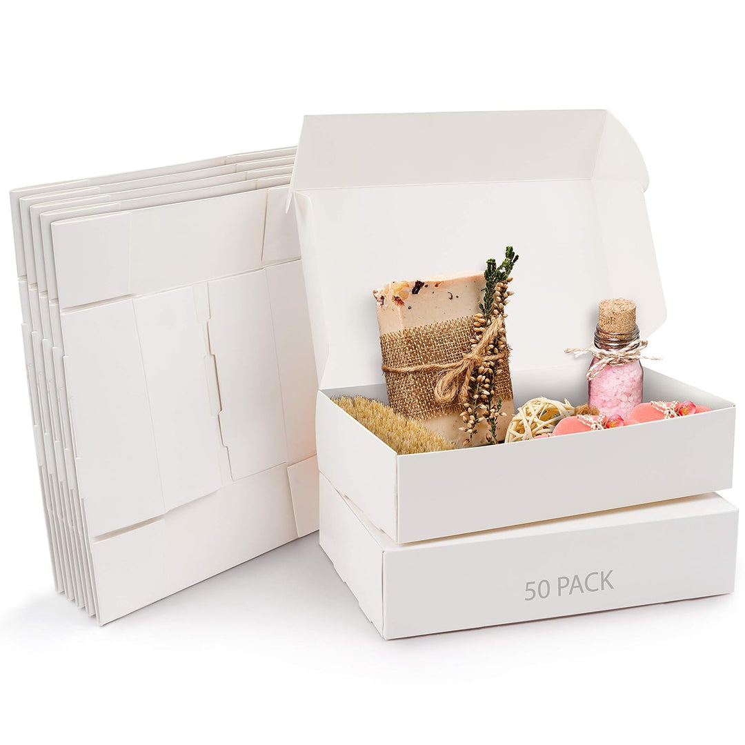 Kurtzy Karton Geschenkboxen Weiss (50 Stk) – Schachteln 19 x 11 x 4,5cm Pappschachteln mit Deckel –