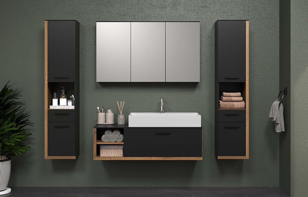 trendteam smart living - Synnax - Spiegelschrank - Anthrazit - moderner Badezimmerspiegel 3-türig -