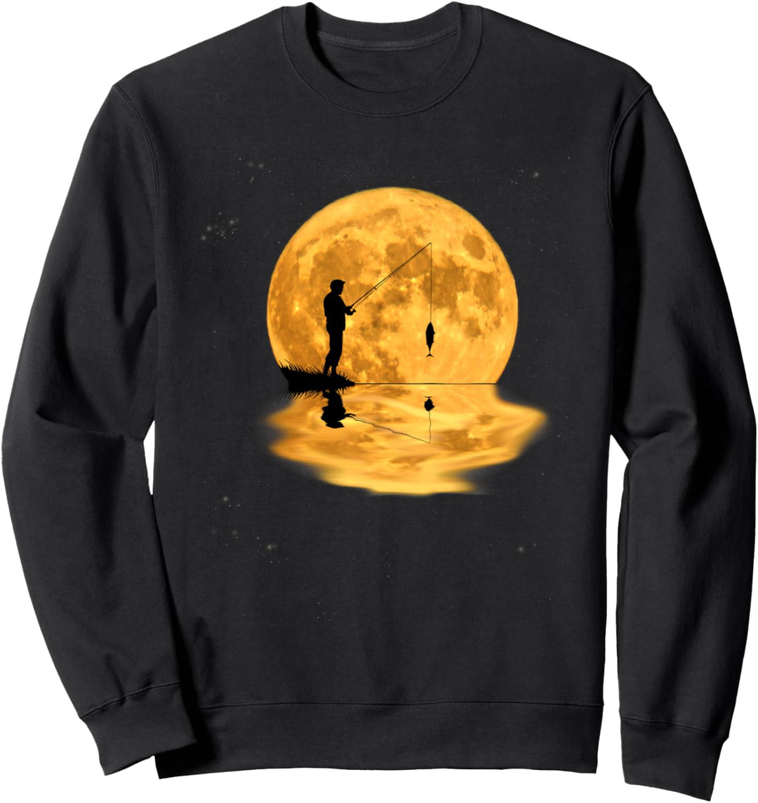 Angler Angelt Fisch bei Vollmond mit Sternenhimmel Sweatshirt