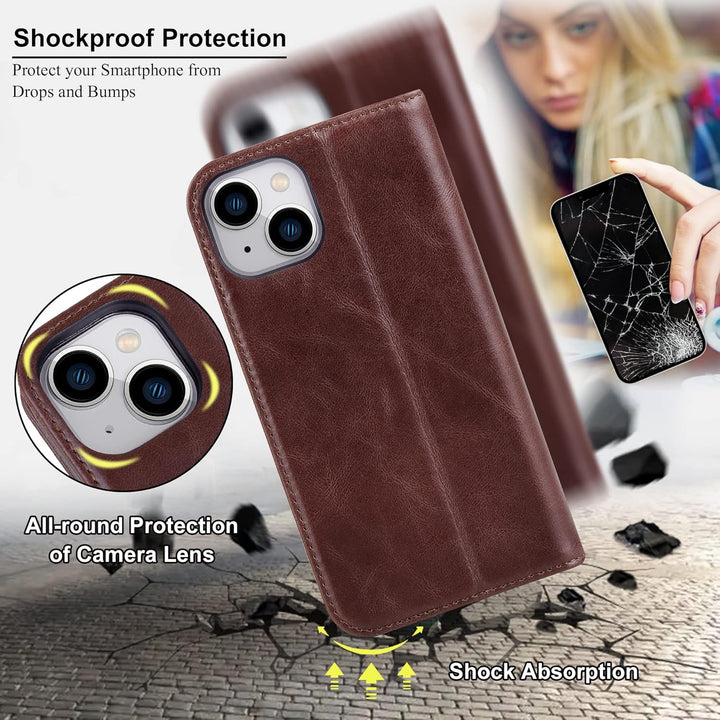 VISOUL iPhone 14 Plus Hülle, Stossfeste Handyhülle [Erstklassiges Rindsleder], TPU Schutzhülle [Kart