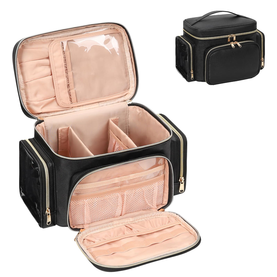 Kosmetiktasche Gross, Reise Make Up Tasche Damen Schminktasche mit Pinselhalter Fach, Portable Makeu