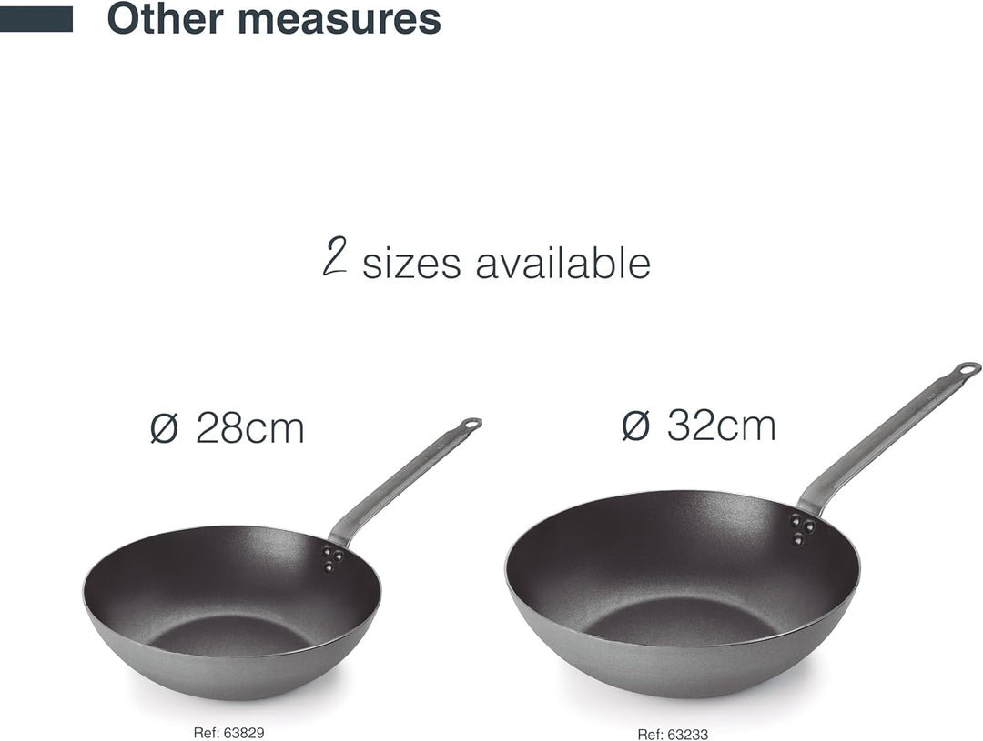 LACOR - 63233 - Wok Ferrum, Wok aus 100% natürlichem Eisen mit dreilagiger Antihaftbeschichtung, PFO