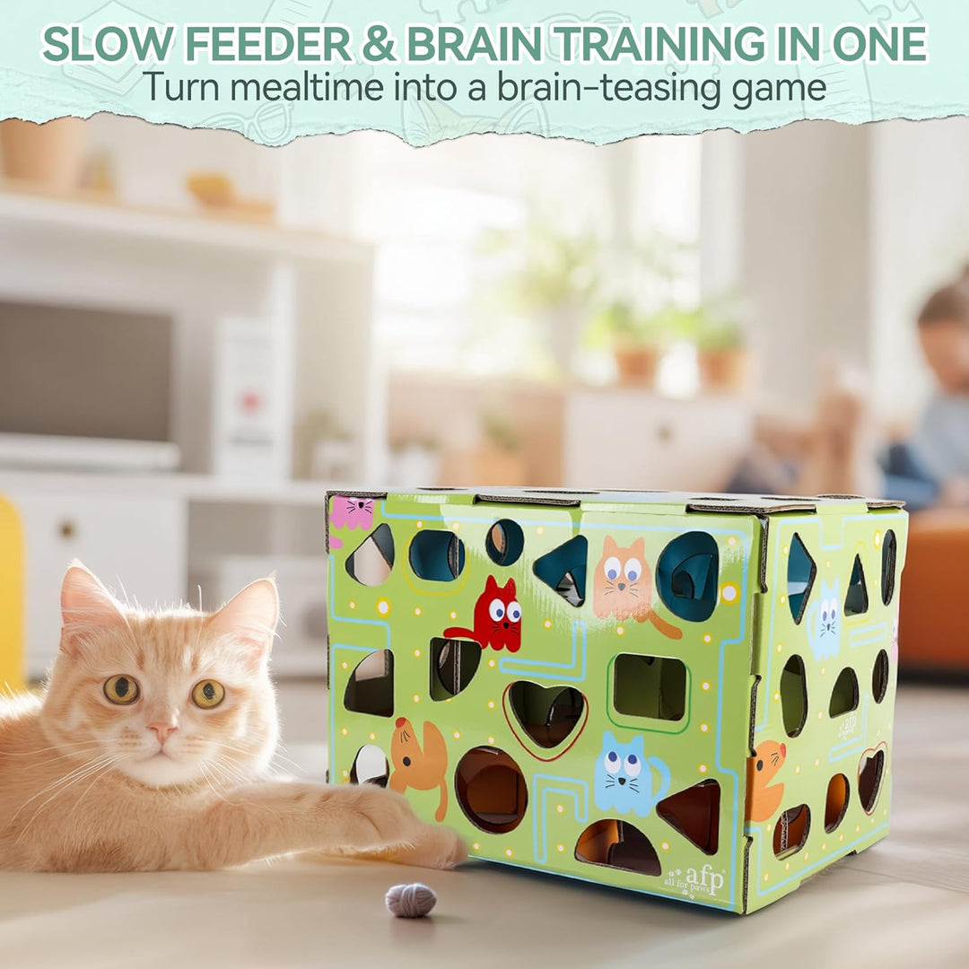 ALL FOR PAWS Katzen-Futter-Spielzeug, Interaktive Leckerli-Spielbox für Katzen, Futterlabyrinth-Box