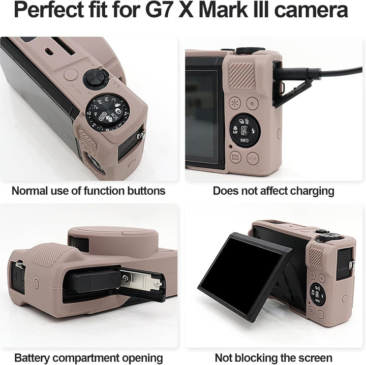 Rieibi Silikonhülle für Canon G7X Mark III Gehäuse, G7X Mark III Zubehör mit 2 Stück Displayschutz,