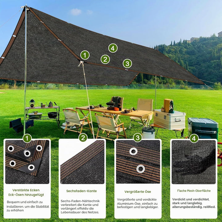 Schattierungsnetz Schattennetz Mit ösen, Sonnenschutznetz Garten Schwarz 6-PIN 80% Leicht und Haltba