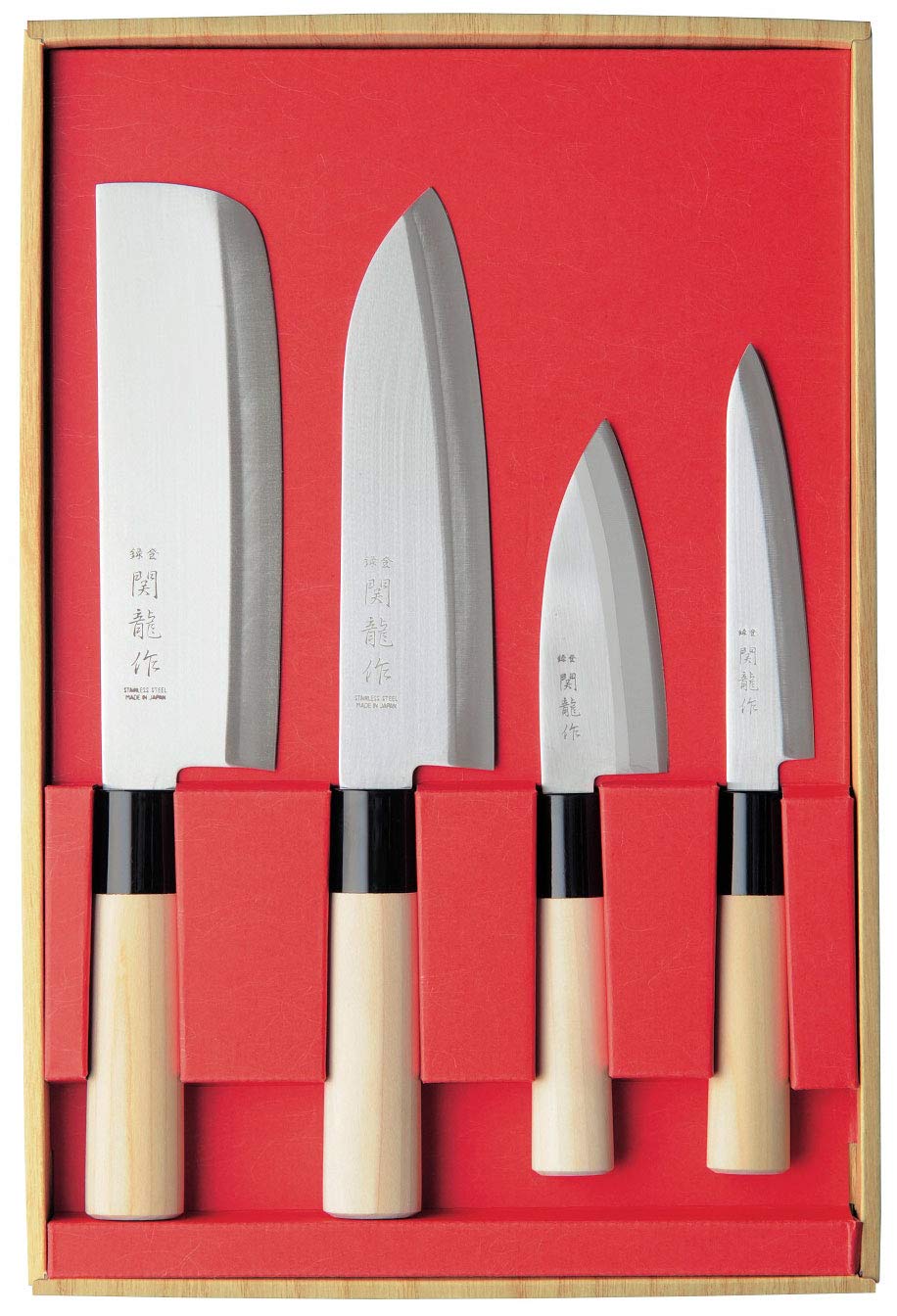 SekiRyu Messerset Japan Nakiri, Santoku, kl. Deba + Allzweckmesser incl. EIN chinesischer Kombistein
