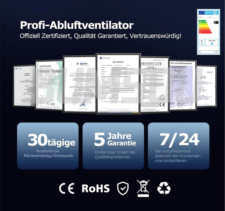 Bathroom fan Aufgerüstet Leiser Badlüfter 100mm - 130m³/h Starker Lüftung Energiesparend WC Lüfter -