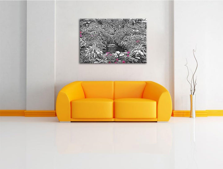 weite Blumenoase schwarz/weiss Deluxe Format: 100x70 cm auf Leinwand, XXL riesige Bilder fertig gera