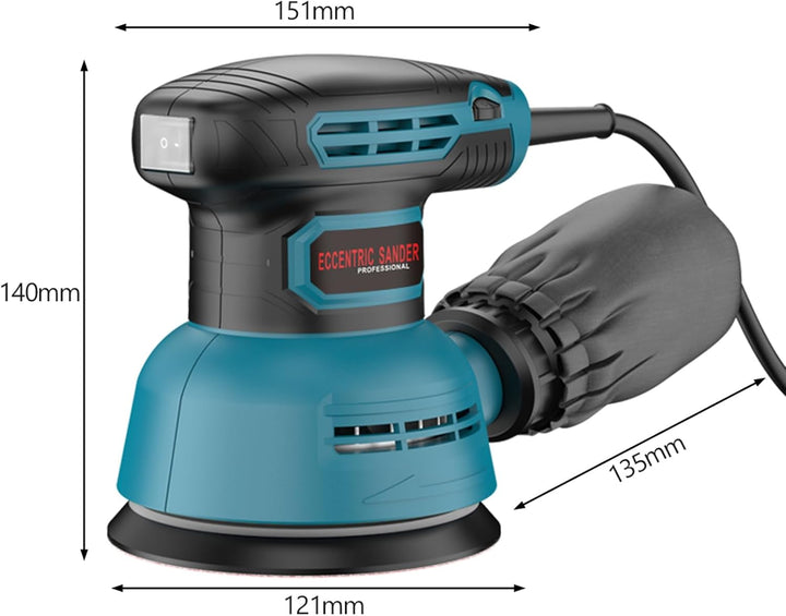 Exzenterschleifer 125mm, 300W 12000U/Min 6 Geschwindigkeiten Schleifmaschine Exenterschleifmaschine