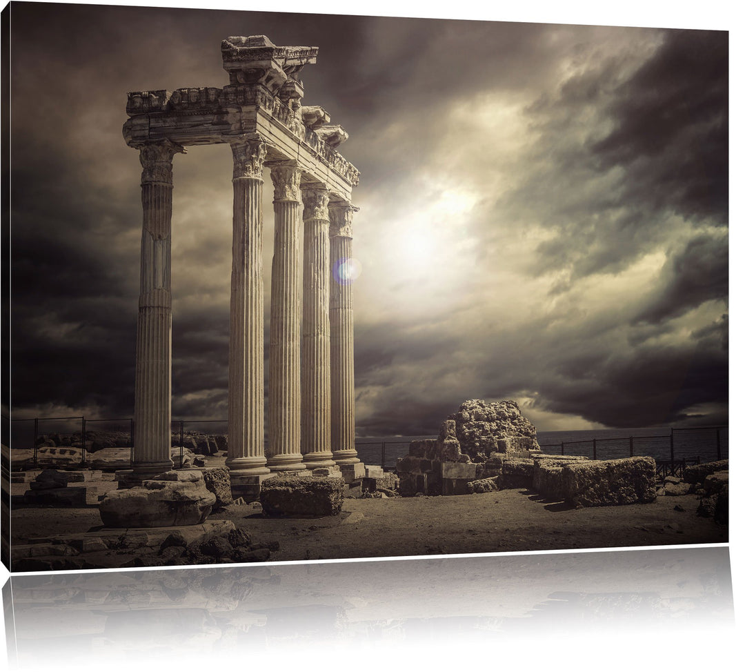 Pixxprint Apollon Tempel Ruine in Side als Leinwandbild/Grösse: 100x70 cm/Wandbild/Kunstdruck/fertig
