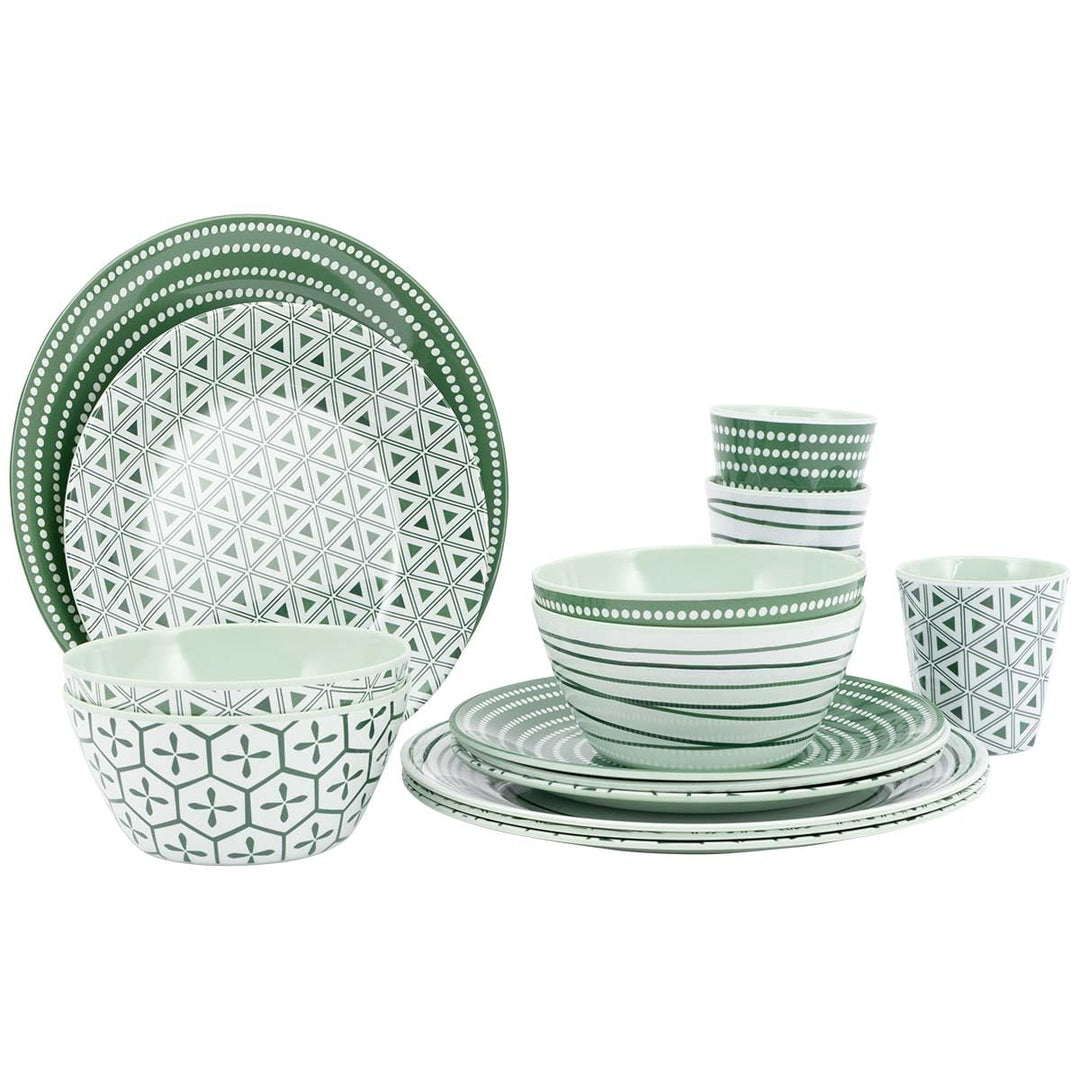 Bo-Camp - Geschirr - Mix & Match - 16-Teilig - Melamin - Grün - Leaf
