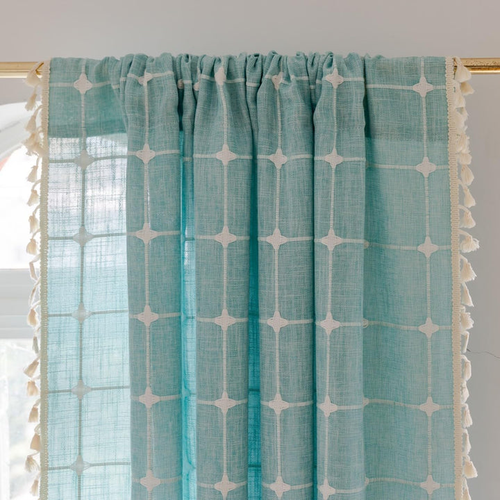 Sutuo Home Boho-Vorhang, Plaids für Schlafzimmer, halbverdunkelnd, Leinen, Bauernhaus-Quasten, Fenst