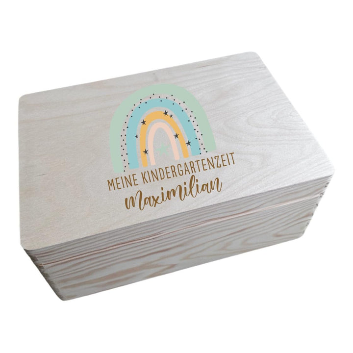 minimutz Erinnerungskiste Kindergarten - Personalisiert mit Name - Erinnerungsbox mit Regenbogen und