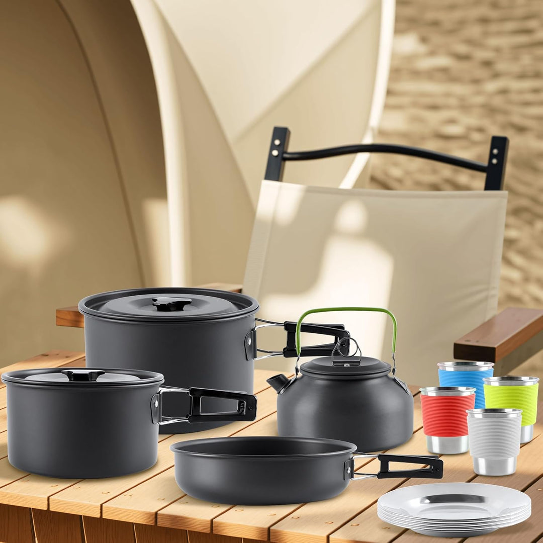Camping Kochgeschirr Set Kochgeschirr Kochset Töpfen Aluminium, Camping Topf Outdoor Geschirr 4 Pers