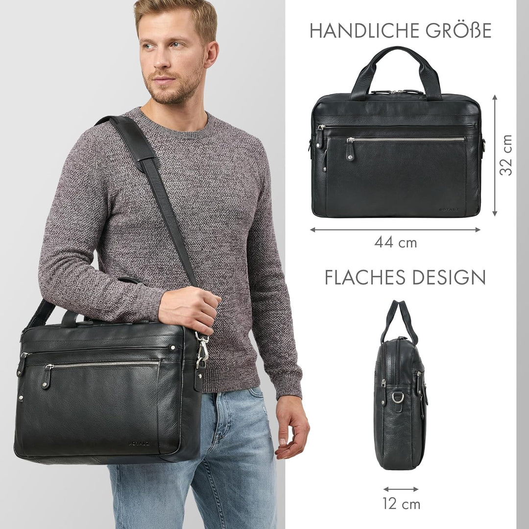 ROYALZ Moderne Vintage Umhängetasche Herren Leder gross 'Boston' - ideal als 14-15,6 Zoll Laptoptasc