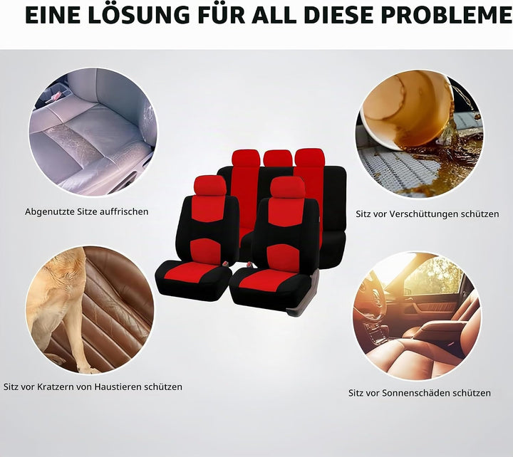 Mioke Sitzbezüge Auto Schonbezüge Universal,Autositzbezüge Set Auto-Zubehör Innenraum (Rot)
