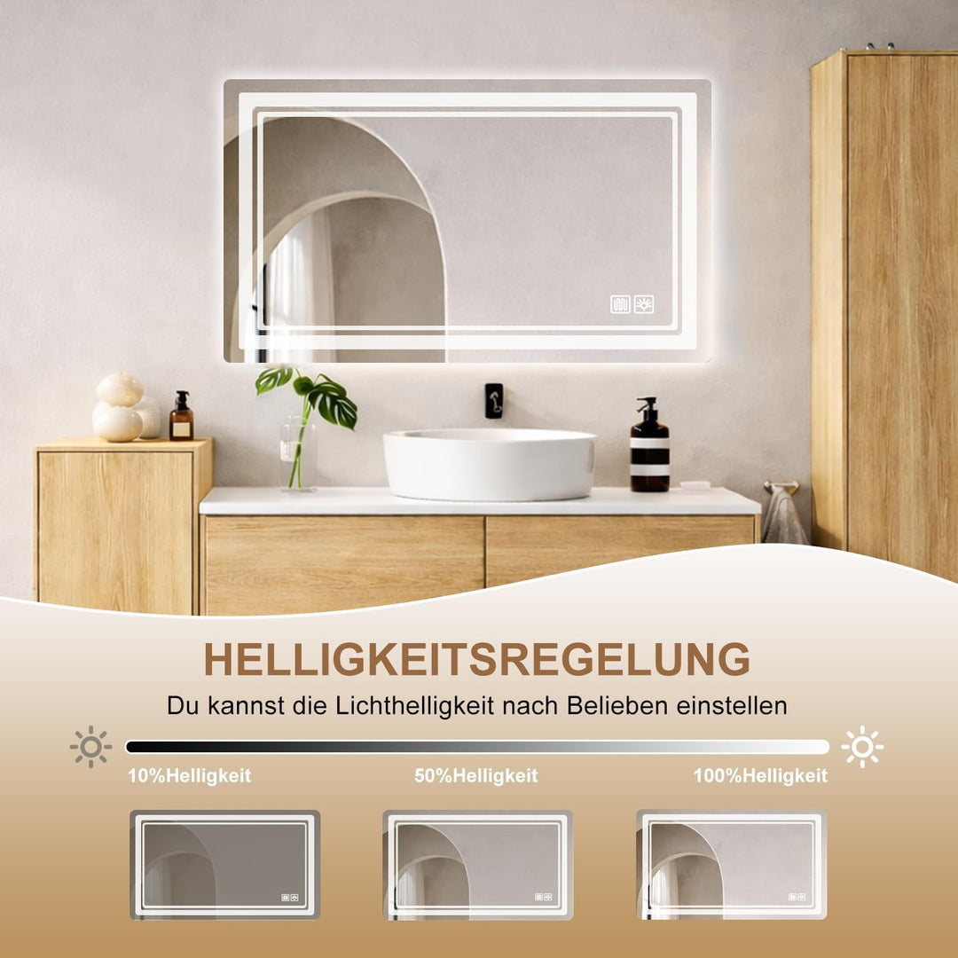 Badspiegel mit Beleuchtung 80 × 60cm, Badezimmerspiegel Beleuchtet Beschlagfrei LED Bad Spiegel mit