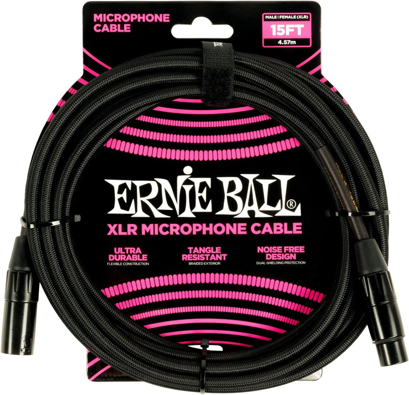 Ernie Ball Geflochtenes XLR-Mikrofonkabel männlich/weiblich 4,57 m (15 ft) - Schwarz Braided Black 4