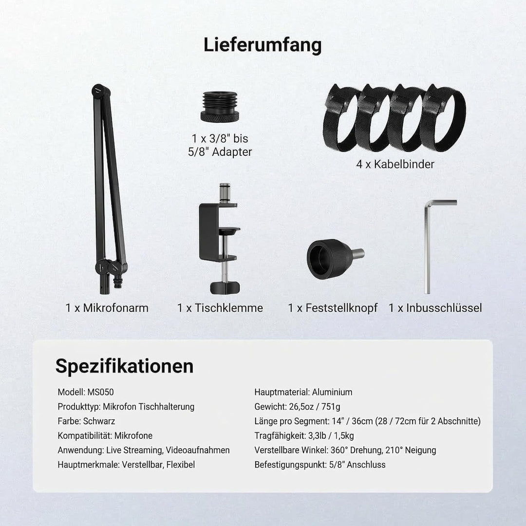 NEEWER BASICS Mikrofon Boom Arm, 78cm flexibler Microphone Tischständer Halterung, kompatibel mit Bl