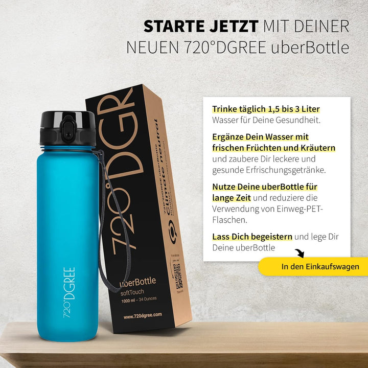 720°DGREE Trinkflasche Kinder 500ml “uberBottle“ softTouch +Sieb - Auslaufsicher, BPA-Frei - Flasche