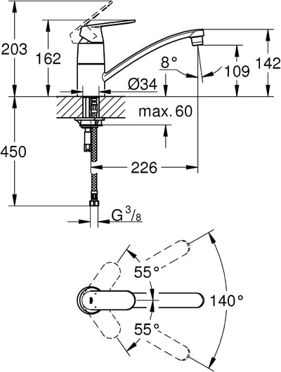 GROHE Eurosmart Cosmopolitan Küchenarmaturen Einhand-Spültischbatterie (DN 15, flacher Auslauf) chro