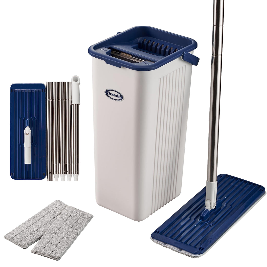 CleanAid Formosa 2 Bodenwischer Wischmopp Set - 360° Flachwischer, Kompakter Eimer, Extra langer 155