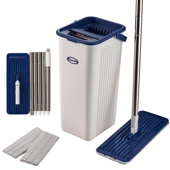 CleanAid Formosa 2 Bodenwischer Wischmopp Set - 360° Flachwischer, Kompakter Eimer, Extra langer 155