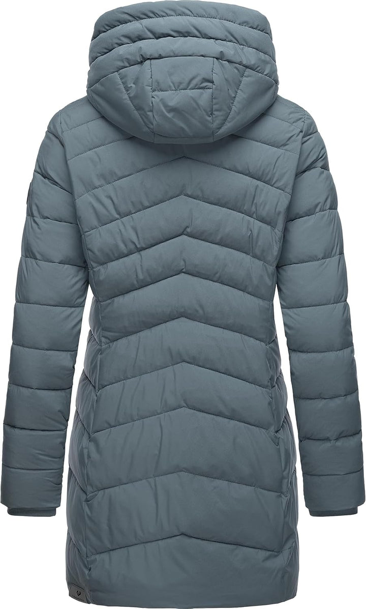 Ragwear Damen wasserdichter Regenmantel Wintermantel warm gefüttert Steppmantel lang mit Kapuze Teel