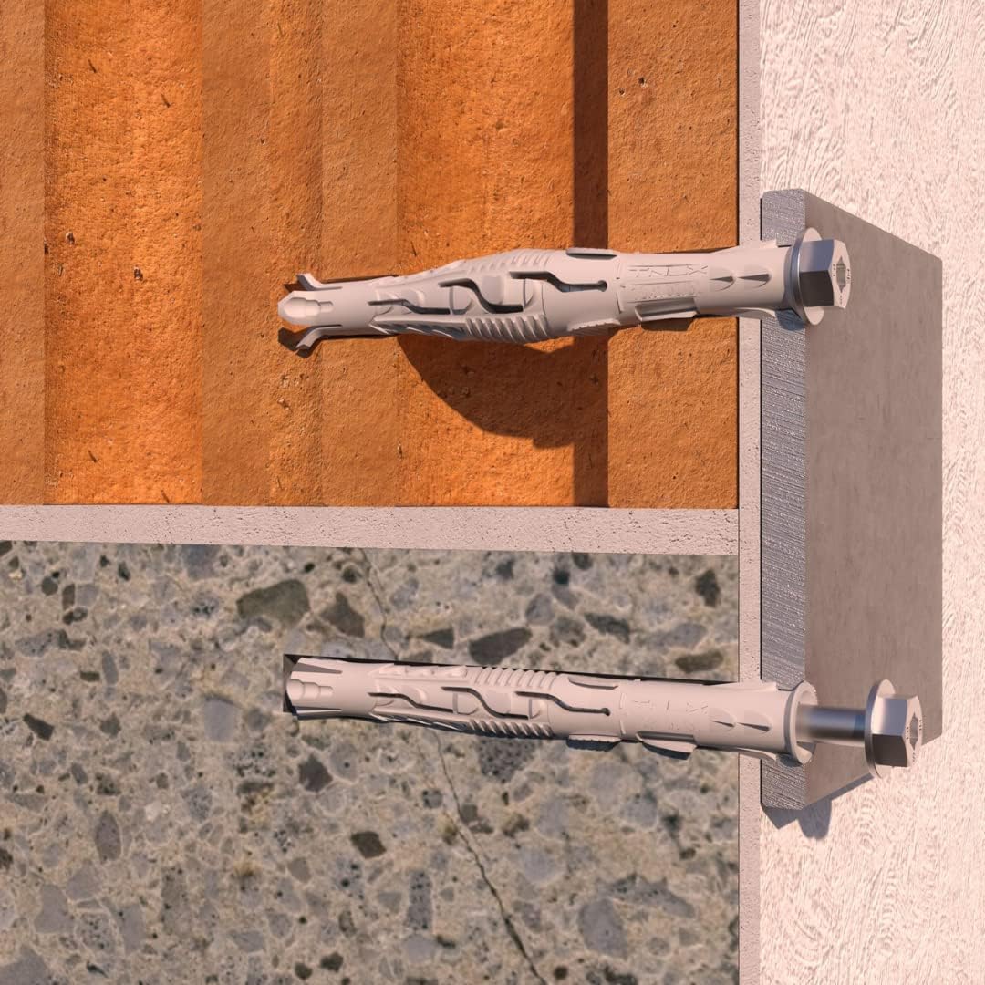 Index Fixing Systems t-nux E – Pack von 50 Universaldübel Hohe Leistung, Sechskantschraube (Beschich