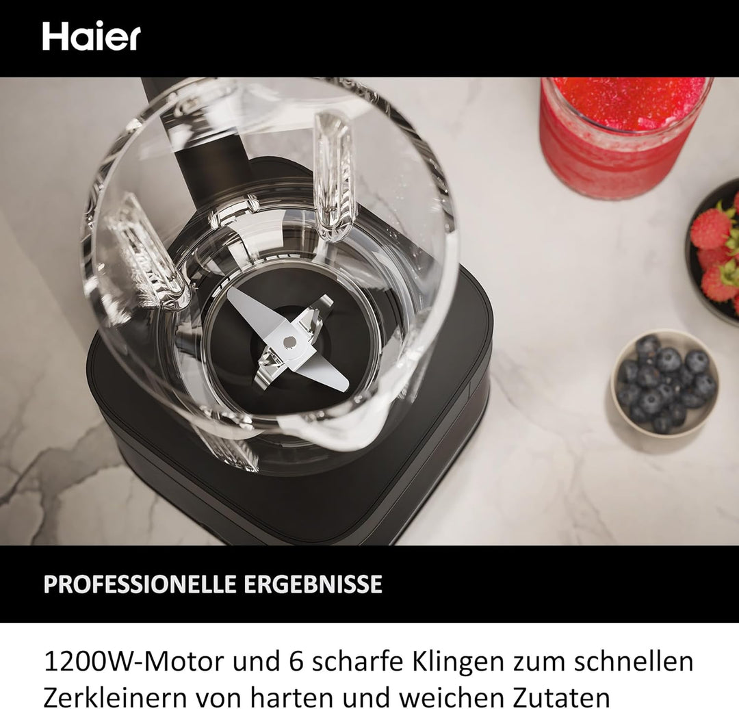Haier Mixer mit Ice-Crush-Funktion & Smoothie Maker, 1200W I Standmixer mit 1,7L Glasbehälter & 0,6l
