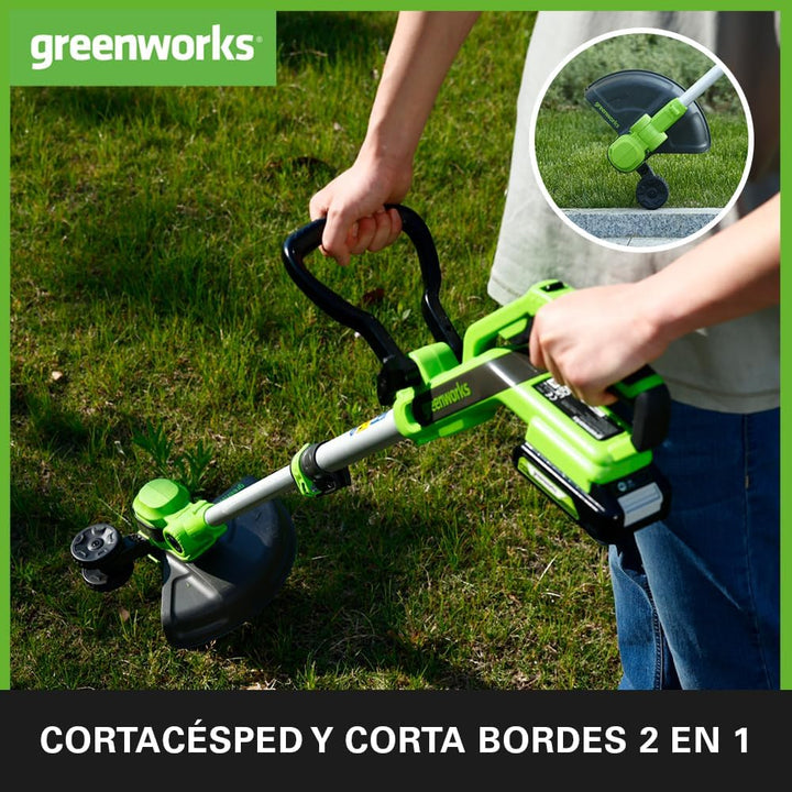 Greenworks G24LT30K2 Akku Rasentrimmer für kleine bis mittelgrosse Gärten, 30 cm Schnittbreite, auto