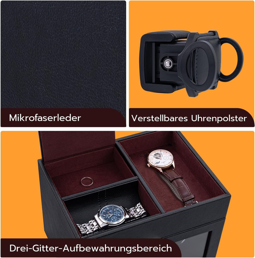 Mcbazel Multifunktionaler Uhrenbeweger für 2 Uhren, automatische Uhrenanzeige LED-Licht Schmuckaufbe