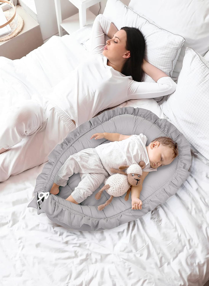 PIMKO Babynest mit rüschen Babynestchen für Baby Kuschelnest Babykokon für Säuglinge und Neugeborene