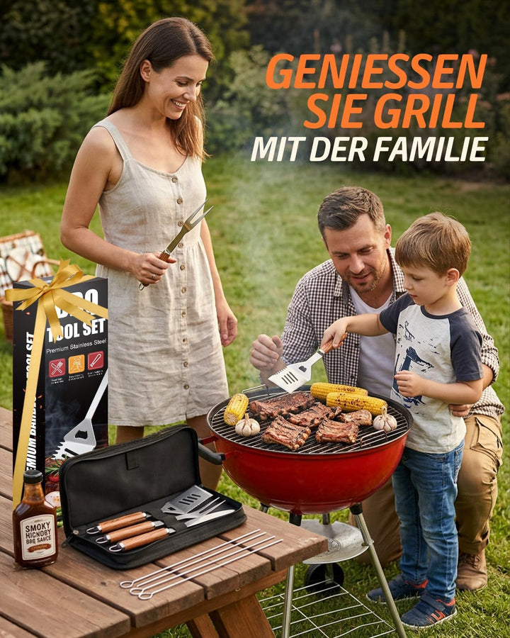 Grillbesteck Set, 17-teilig Edelstahl Grill Zubehör mit Tragetasche, Umfassendes Grillbesteck für da